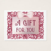 Roze glitter lijst boog cadeaubon visitekaartje (Voorkant)