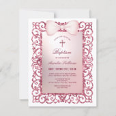 Roze Glitter Lijst Boog Doop Kaart (Voorkant)