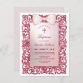 Roze Glitter Lijst Boog Doop Kaart (Voorkant / Achterkant)