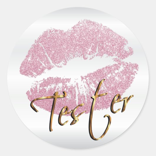 Roze Glitter Lippen 3 - Tester Ronde Sticker (Voorkant)