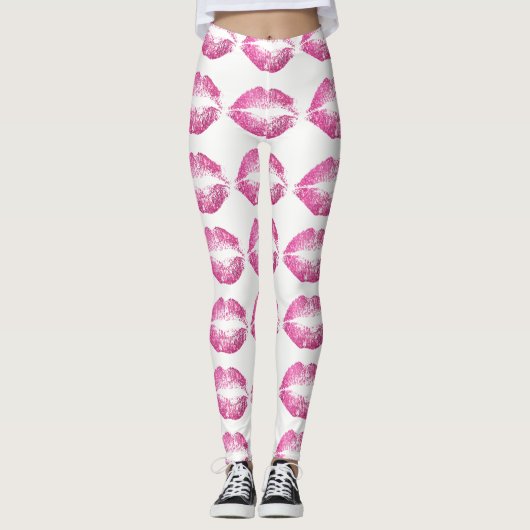 Roze Glitter Lippen Leggings (Voorkant)