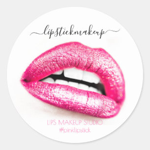 Roze Glitter Lippen Make-up Artiest Schoonheidssal Ronde Sticker