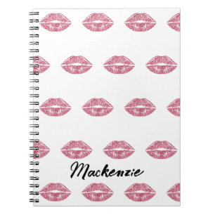 Roze Glitter Lippen met Aangepaste Naam Notitieboek