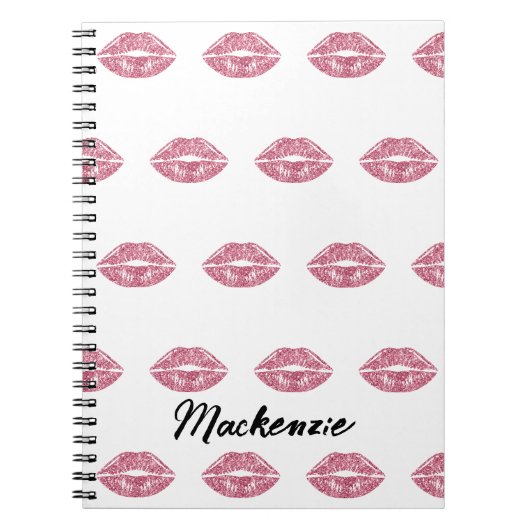 Roze Glitter Lippen met Aangepaste Naam Notitieboek (Voorkant)