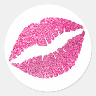 Roze Glitter Lippen Print Ronde Sticker