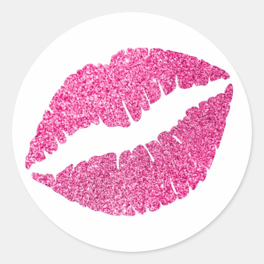Roze Glitter Lippen Print Ronde Sticker (Voorkant)