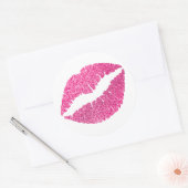 Roze Glitter Lippen Print Ronde Sticker (Envelop)