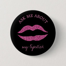 Roze glitter lippen print zwart vraag me promotie ronde button 5,7 cm