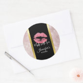 Roze Glitter Lippen & Roos Gouden bladeren Keuken Ronde Sticker (Envelop)