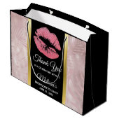 Roze Glitter Lippen & Roze Gouden Tropische Blader Groot Cadeauzakje (Achterkant Gekanteld)