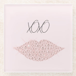 Roze Glitter Lippen XOXO Glazen Onderzetter