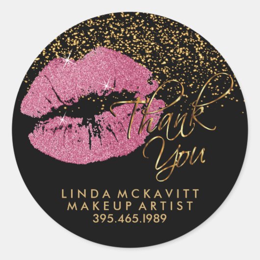  roze glitter lippenstift - Dank u Ronde Sticker (Voorkant)