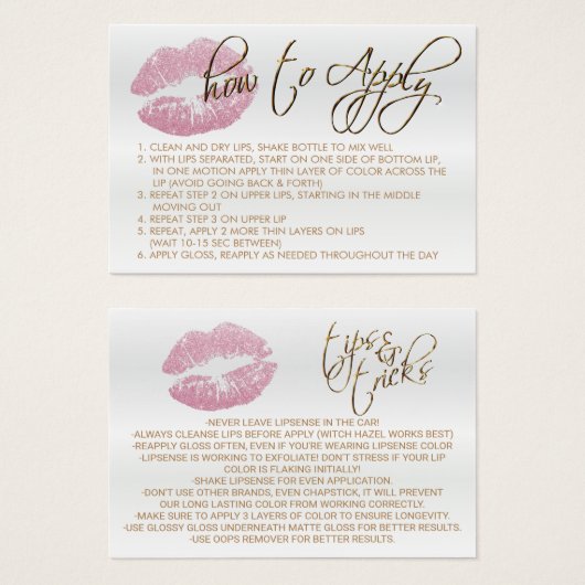 Roze glitter Lips 2 - Hoe wordt het toegepast Visitekaartje (Voorkant /achterkant)