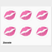 Roze Glitter Lips Afdrukken Ronde Sticker (Vel)