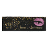 Roze glitter Lips en legant Gold Naambadge (Voorkant)