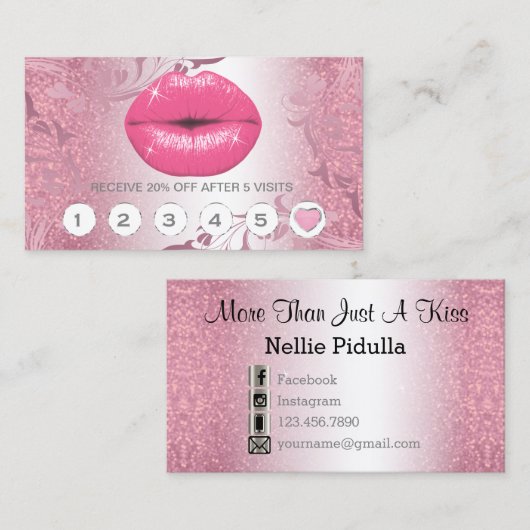 roze glitter Lips Loyalty-kaarten Klantenkaartje (Voorkant / Achterkant)