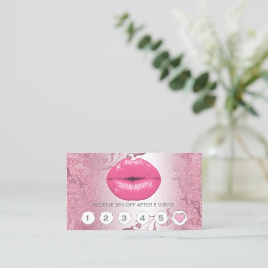  roze glitter Lips Loyalty-kaarten Klantenkaartje (Staand voorkant)