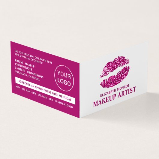 Roze glitter lips, Makeup Artist, Loyalty Card Visitekaartje (Buitenkant)