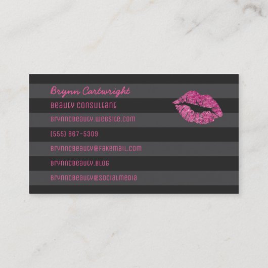 Roze Glitter Lips Makeup Beauty Consultant Glamour Visitekaartje (Achterkant)
