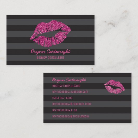 Roze Glitter Lips Makeup Beauty Consultant Glamour Visitekaartje (Voorkant / Achterkant)