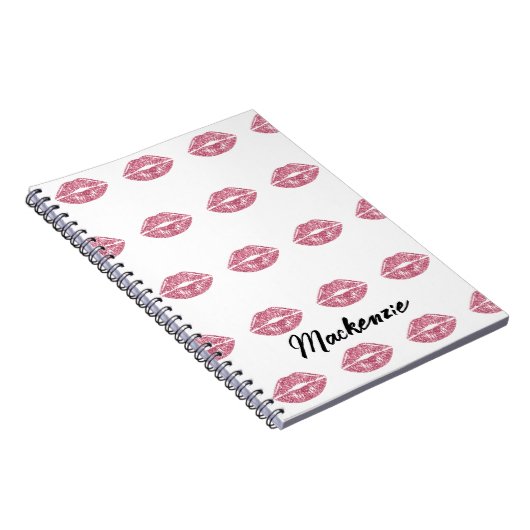 Roze Glitter Lips met Aangepaste Naam Notitieboek (Rechterzijde)