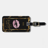 Roze glitter lips op marble Gold - Makeup Artist Bagagelabel (Voorkant horizontaal)