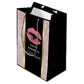 Roze glitter Lips & Roos Gold Leaves, Birthday Medium Cadeauzakje (Voorkant Gekanteld)