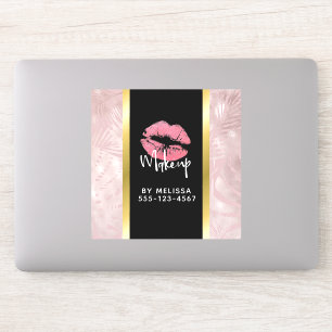 Roze glitter Lips & Roos Gold Leaves Makeup Biz Sticker