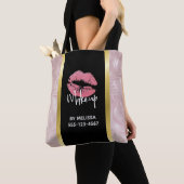 Roze glitter Lips & Roos Gold Leaves Makeup Biz Tote Bag (Dichtbij)