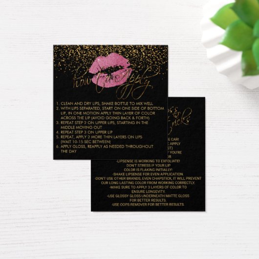  Roze Glitter Lips Toepassing Instructies Vierkante Visitekaartjes (Bureau)