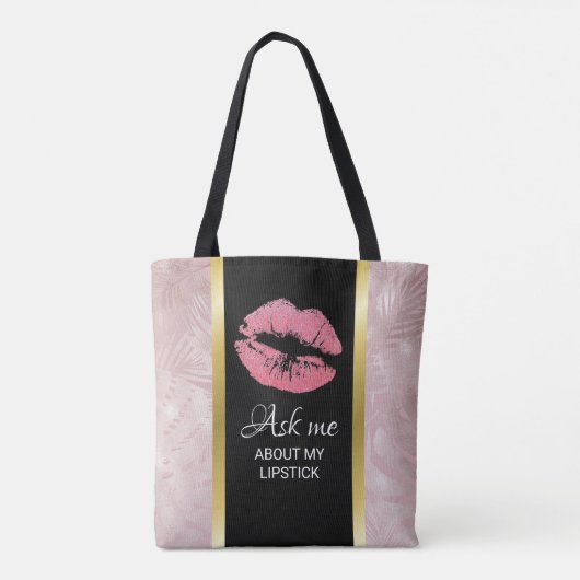 Roze glitter lips vragen me over mijn lippenstift tote bag (Achterkant)