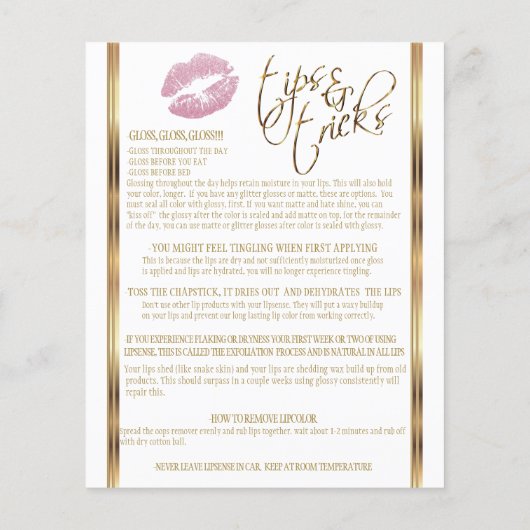 Roze Glitter 💋 Lipsense Senegence Instructies Flyer (Achterkant)