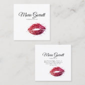 Roze Glitter Lipstick Kiss Square Visitekaartje (Voorkant / Achterkant)