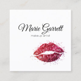 Roze Glitter Lipstick Kiss Square Visitekaartje