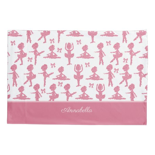 Roze glitter Little Girl Ballerina Ballet Patroon Kussensloop (Achterkant)