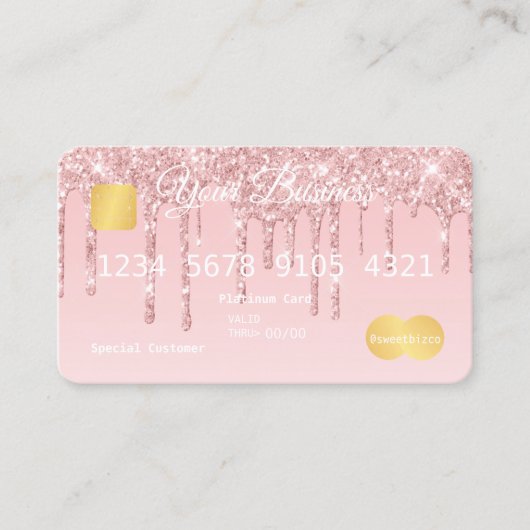 Roze, glitter-look-creditcard visitekaartje (Voorkant)