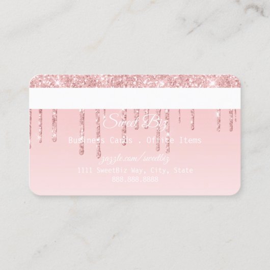 Roze, glitter-look-creditcard visitekaartje (Achterkant)