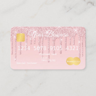 Roze, glitter-look-creditcard visitekaartje