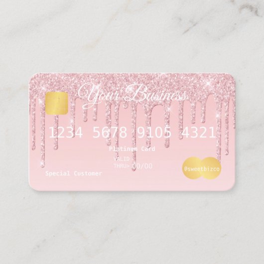 Roze, glitter-look-creditcard visitekaartje (Voorkant)