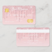 Roze, glitter-look-creditcard visitekaartje (Voorkant / Achterkant)