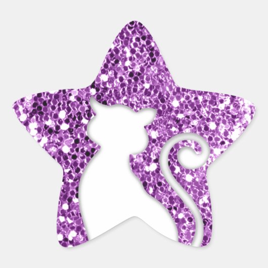 Roze Glitter Look Kat Ster Sticker (Voorkant)