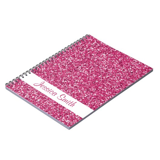 Roze glitter look-like and name notitieboek (Linkerzijde)