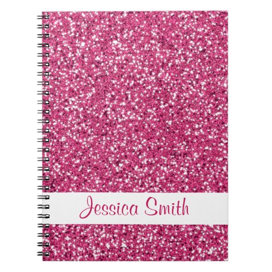Roze glitter look-like and name notitieboek (Voorkant)
