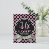 Roze Glitter look Polka Dot Sweet 16 Kaart (Staand voorkant)