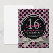Roze Glitter look Polka Dot Sweet 16 Kaart (Voorkant / Achterkant)