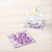 Roze Glitter LOVE Roze Lavendel Onderzetter Set (Insitu)