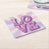 Roze Glitter LOVE Roze Lavendel Onderzetter Set (Schuin)