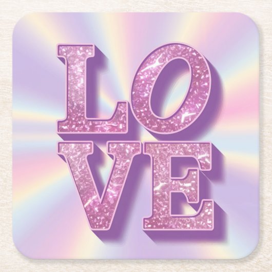 Roze Glitter LOVE Roze Lavendel Onderzetter Set (Voorkant)
