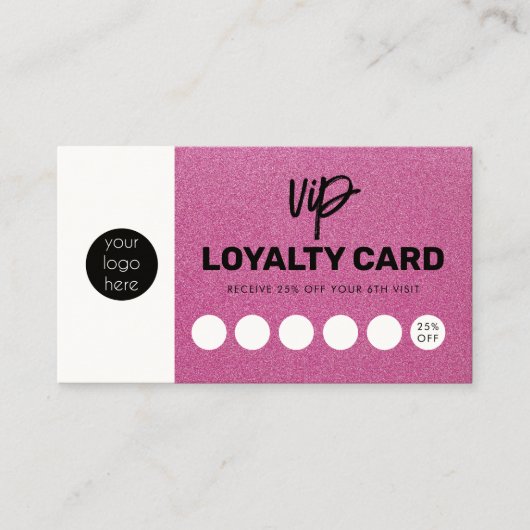 Roze Glitter Loyalty Kaart Klant Punch Kaart Visitekaartje (Voorkant)