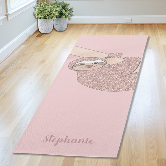 Roze Glitter Luiaard Met Naam Yogamat